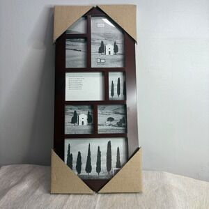 FURIO Mahogany Solid Wood Collage Photo Frame Holds 8 Photos Vertical